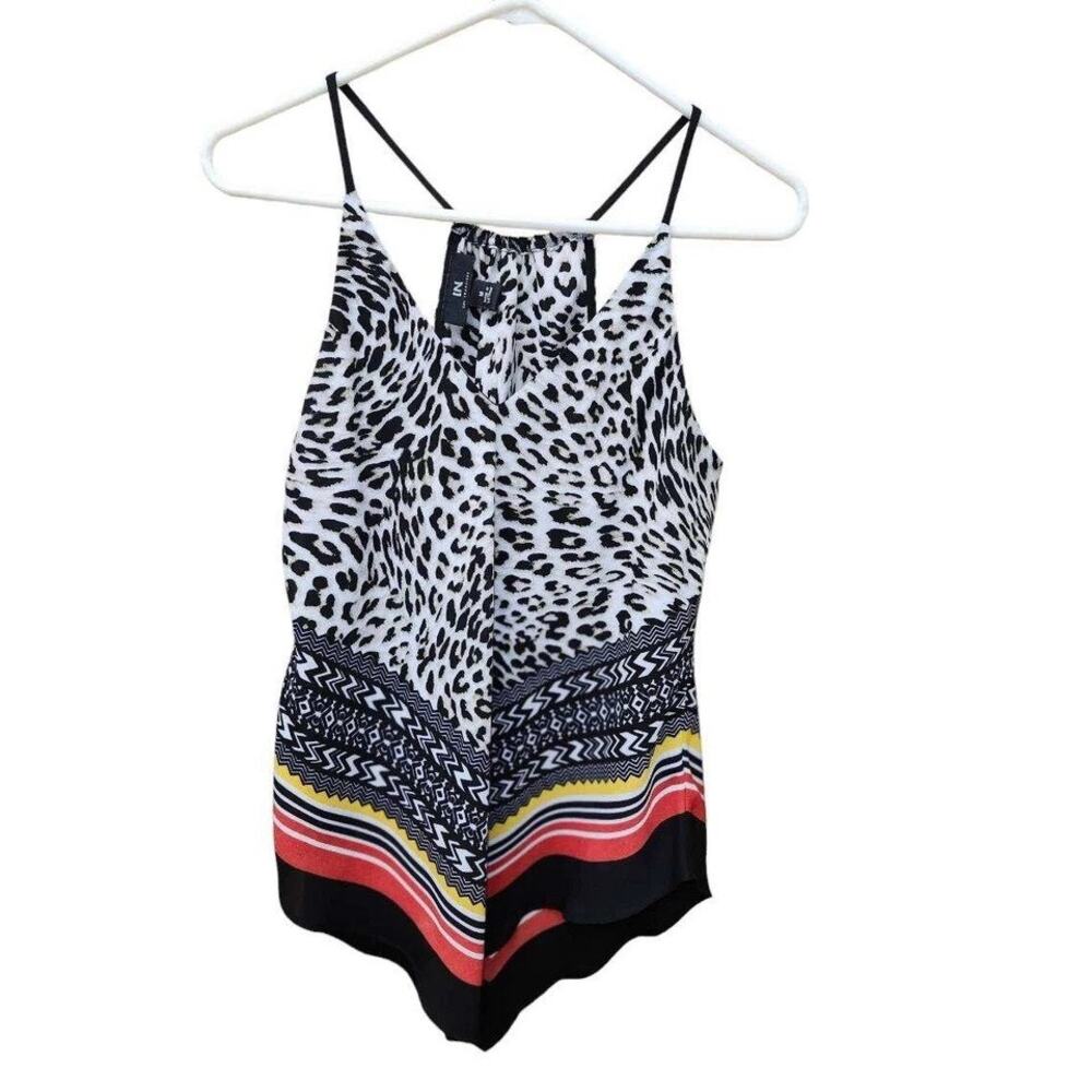 I.N.‎ San Francisco Cheetah Tribal Print Bandana Top Handkerchief Hem Medium Y2K